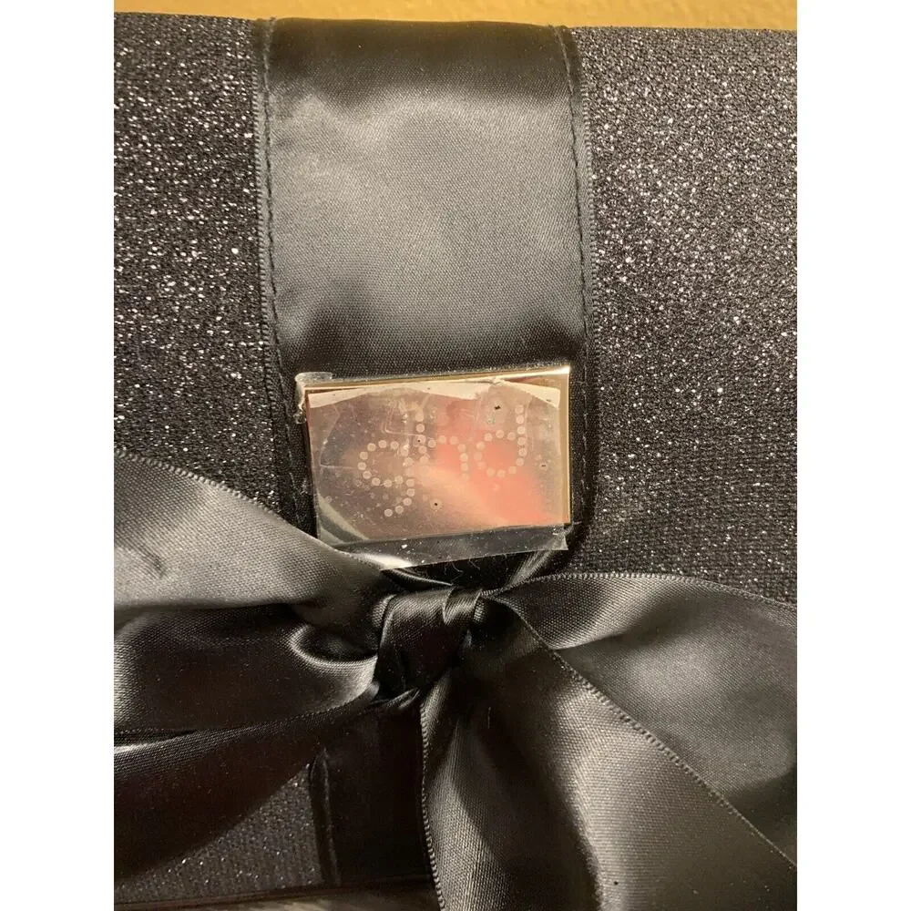 GHD Cosmetic Bag with Satin Bow Glitter Black And Silver Hair Styler Makeup Case